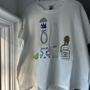 QUEEN OF SPARKLES White Tee with Sequin Bottle Design